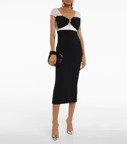 Self Portrait Crepe Crystal Bow Midi Dress Black/White Size 6 for rent on The Volte - image 1