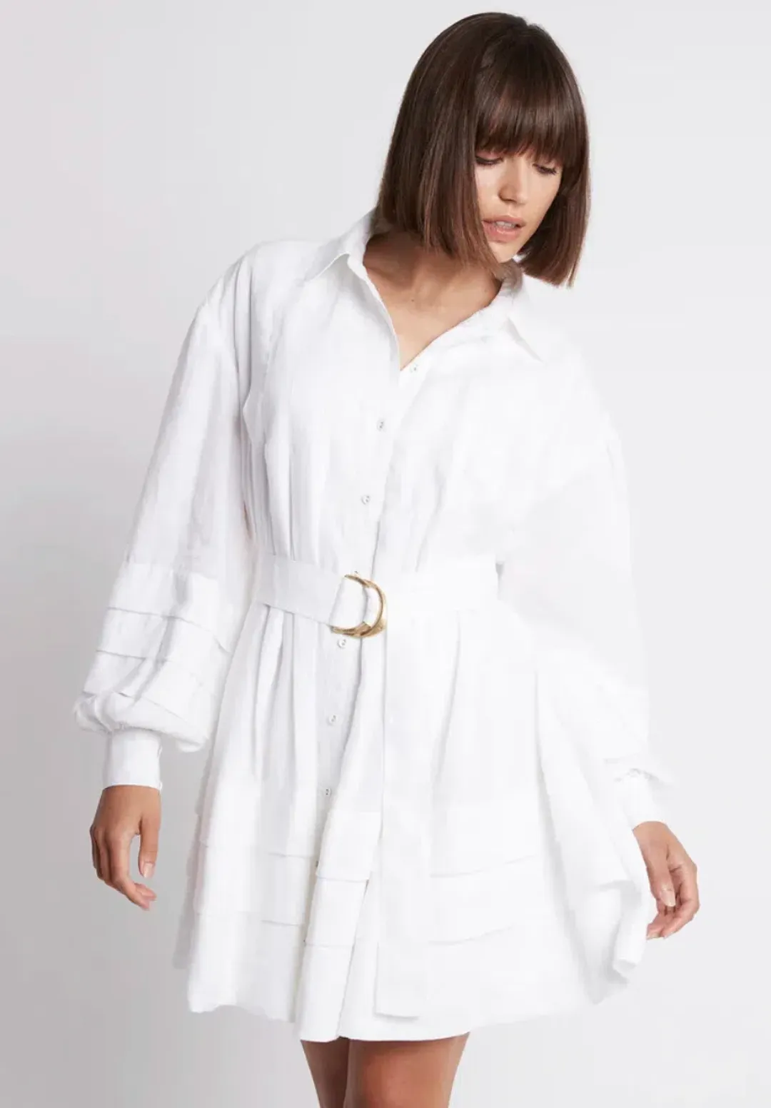 Aje Recurrence Belted Smock Dress White Size 10 / M for rent on The Volte - main image