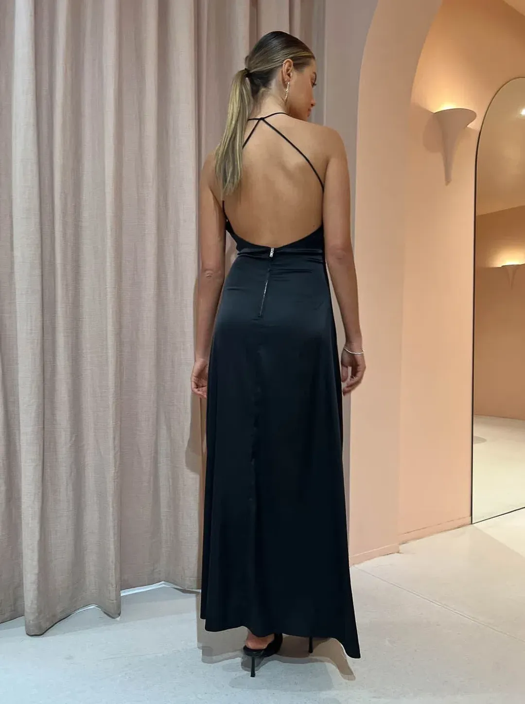 Sonya Satin Embellished Keyhole Maxi Dress In Black Size 12 for rent on The Volte - main image