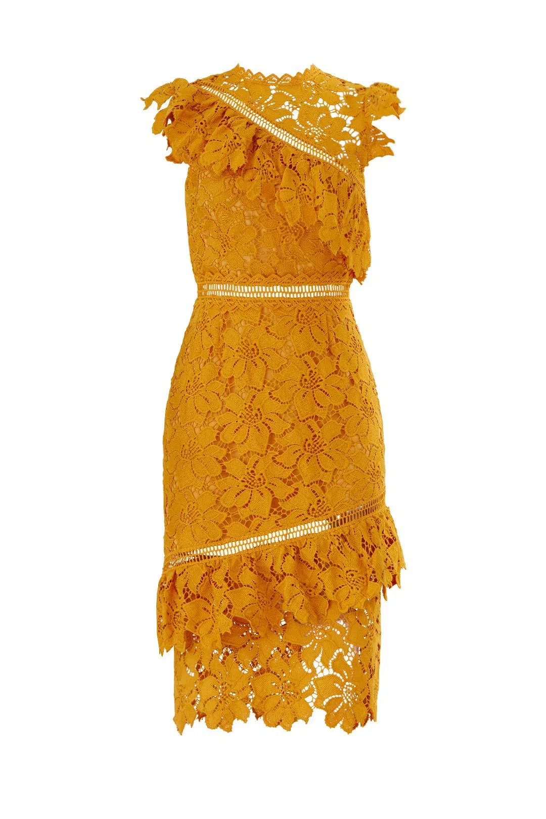 Saylor Reine Lace Sheath Midi Dress in Mustard Yellow Size XS/ Au 6  for rent on The Volte - main image