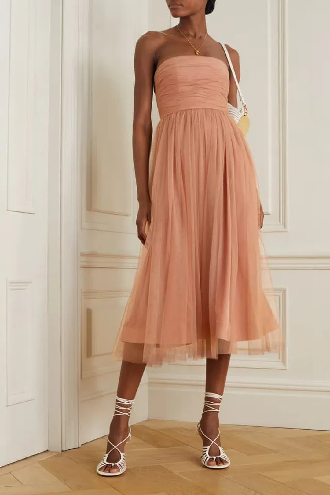 Zimmermann Lipstick Tulle Strapless Midi Dress in Lipstick Nude Size 1/AU 10  for rent on The Volte - main image