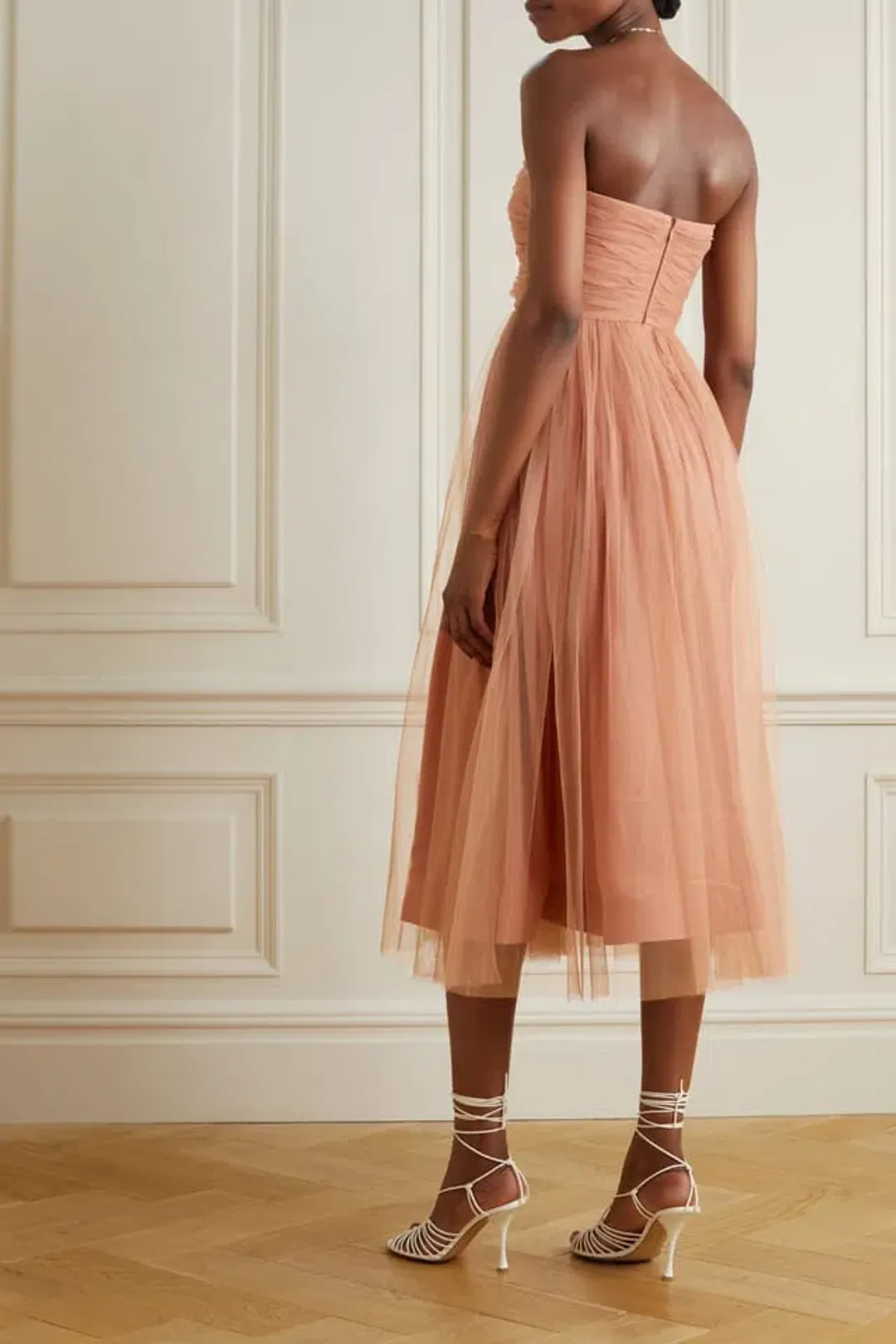 Zimmermann Lipstick Tulle Strapless Midi Dress in Lipstick Nude Size 1/AU 10  for rent on The Volte - main image
