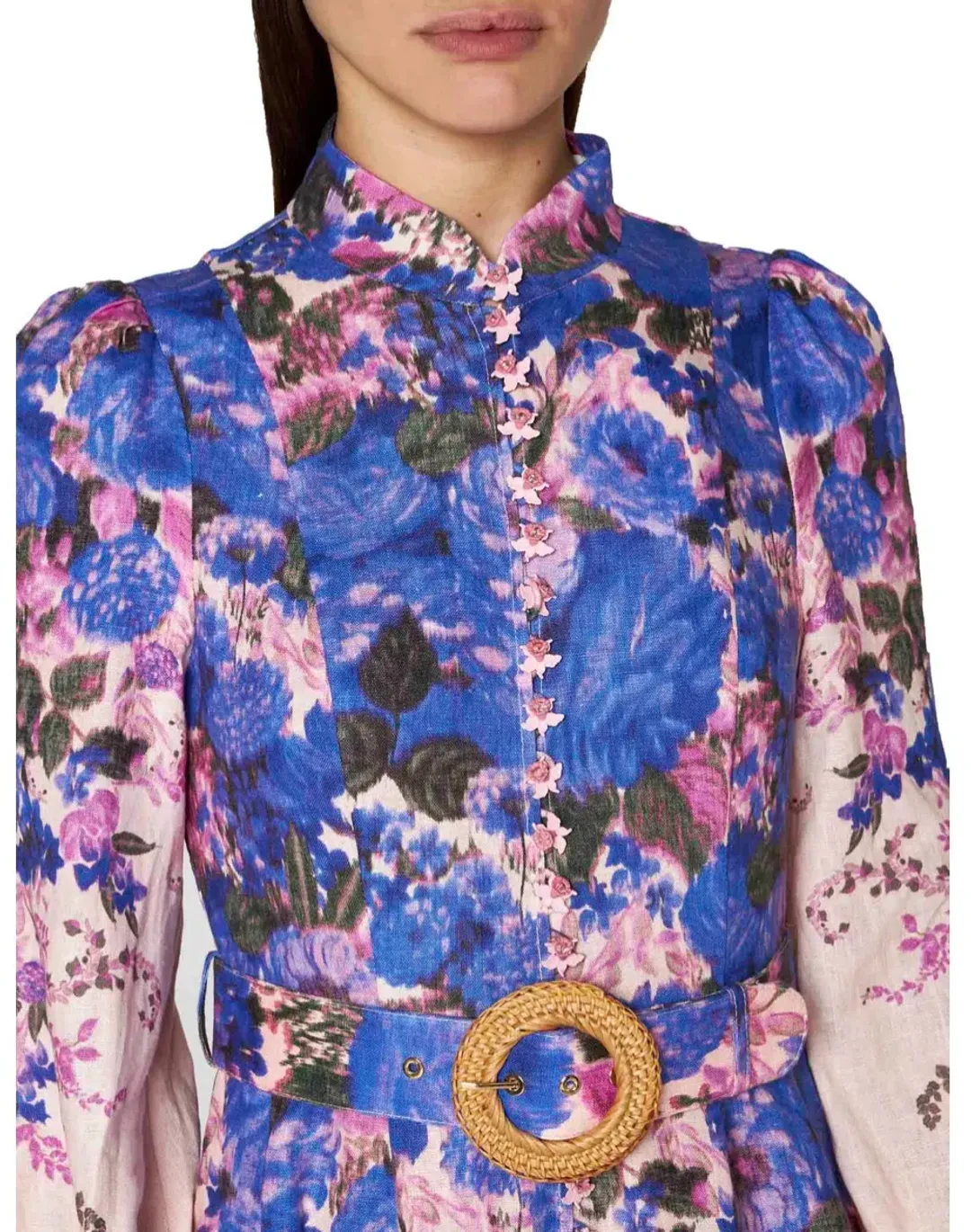 Zimmermann High Tide Buttoned Midi Dress Purple Ikat Floral Size 4 / Au 16 for rent on The Volte - main image