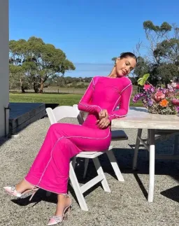 Odysseus & Penelope Neon Pink Contrast Maxi Dress Pink Size AU 6  for rent on The Volte - image 1