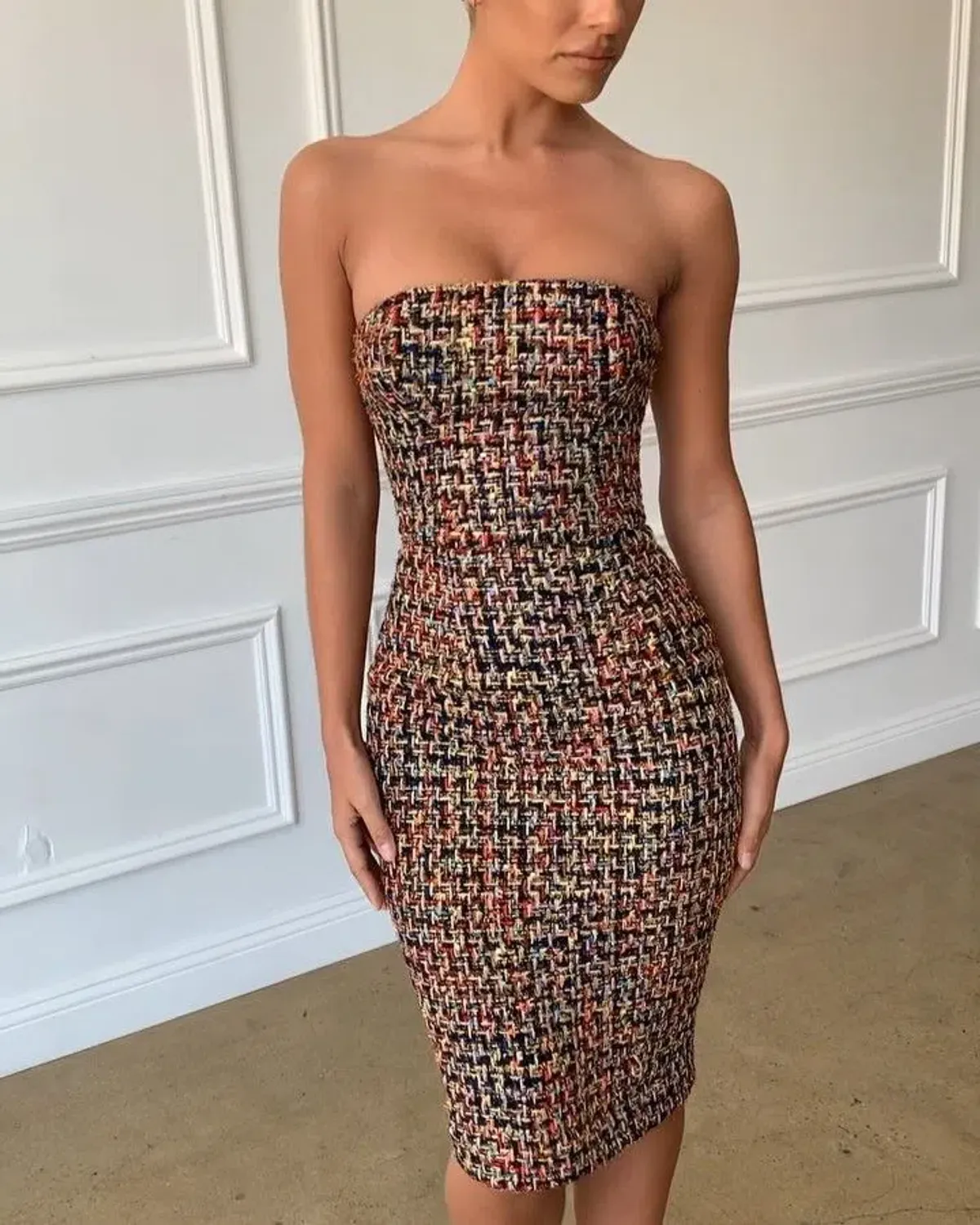 House of CB Gabrielle Tweed Midi Dress Multi Size S / Au 8  for rent on The Volte - main image