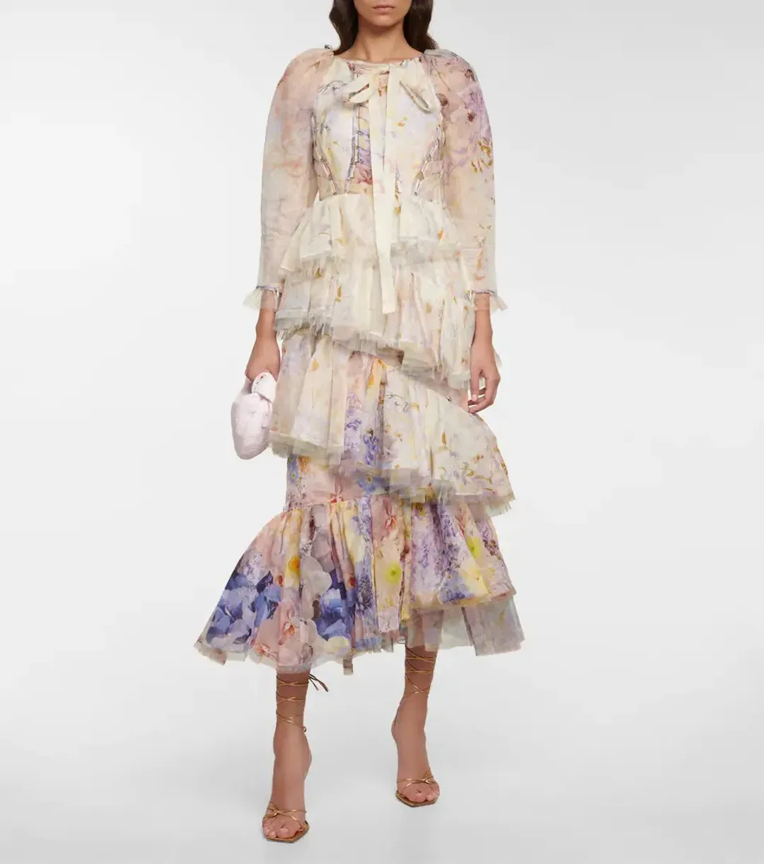 Zimmerman Rhythmic Asymmetric Organza Midi Dress Floral Size 1/Au 10 for rent on The Volte - main image