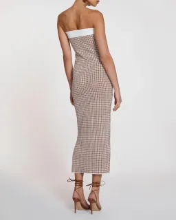 By Johnny Isabella Check Knit Strapless Dress Brown & Ivory Size 10 for rent on The Volte - image 2