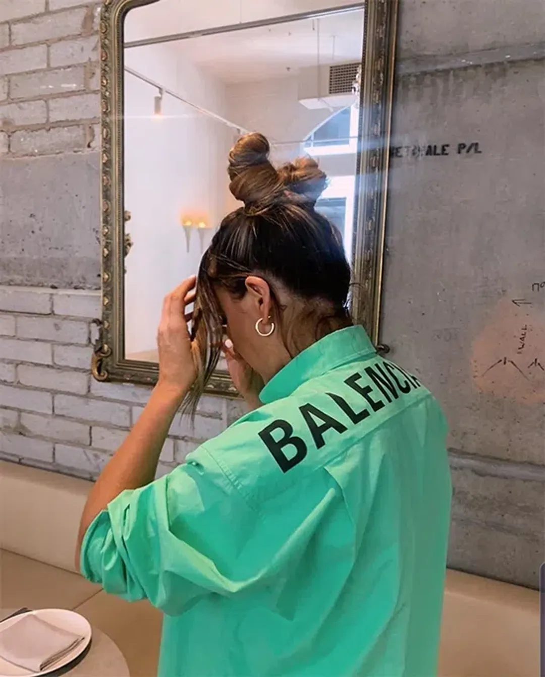 Balenciaga Printed Back Logo Cotton Poplin Shirt In Neon Green Size M/AU 8 for rent on The Volte - main image