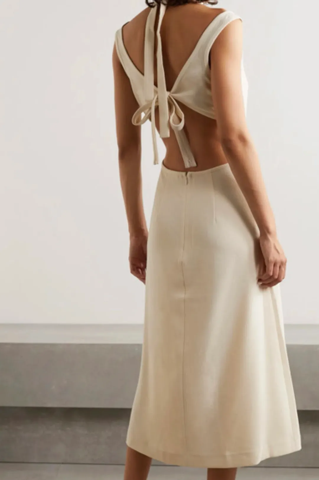 Dion Lee Tie Back Cut Out Crepe Midi Dress Cream Size M/Au 10 for rent on The Volte - main image