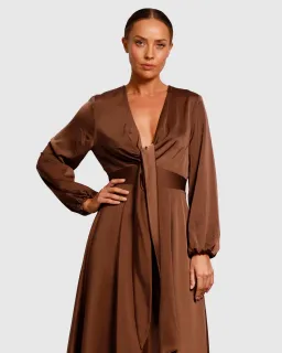 Pasduchas Cherish Tie Midi Dress Chocolate Brown Size 8 for rent on The Volte - image 2