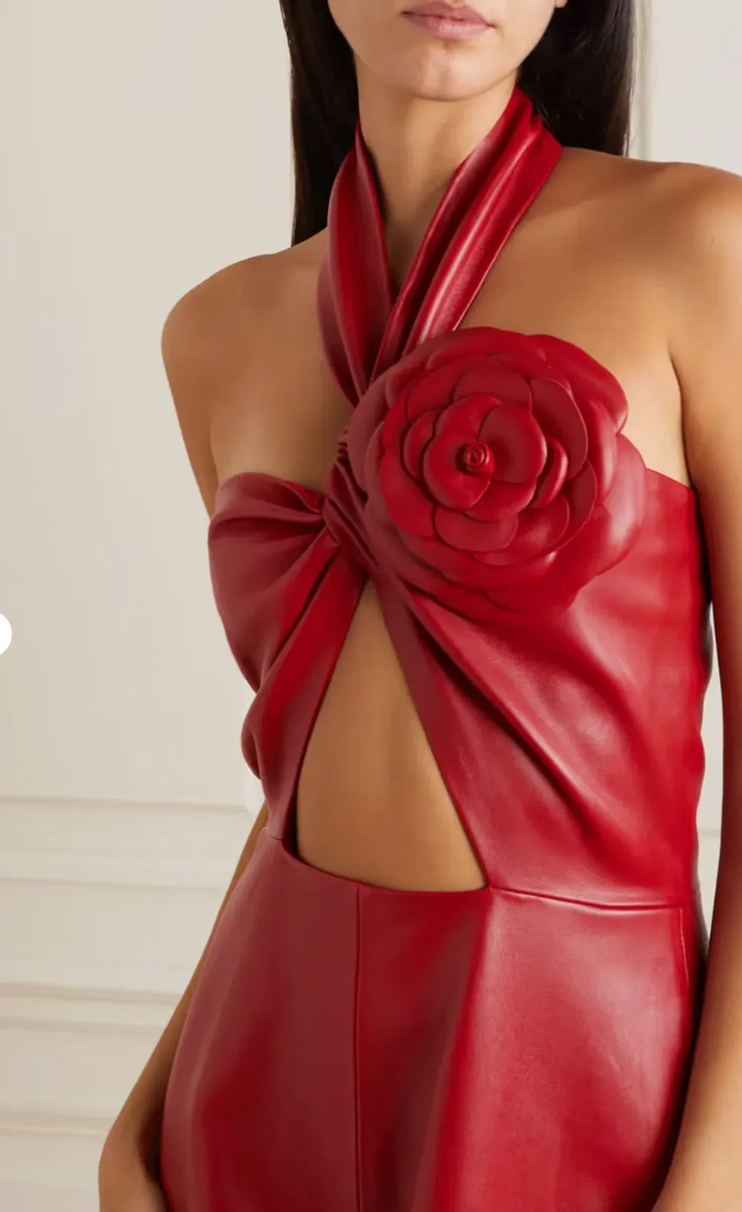 Magda Butrym Embellished Cutout Leather Halter Neck Midi Dress Red Size 36 / Au 8 for rent on The Volte - main image