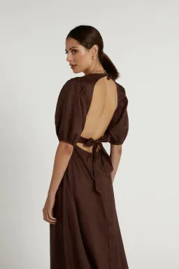 Dissh Remi Linen Midi Dress Chocolate Size 6 for rent on The Volte - image 2
