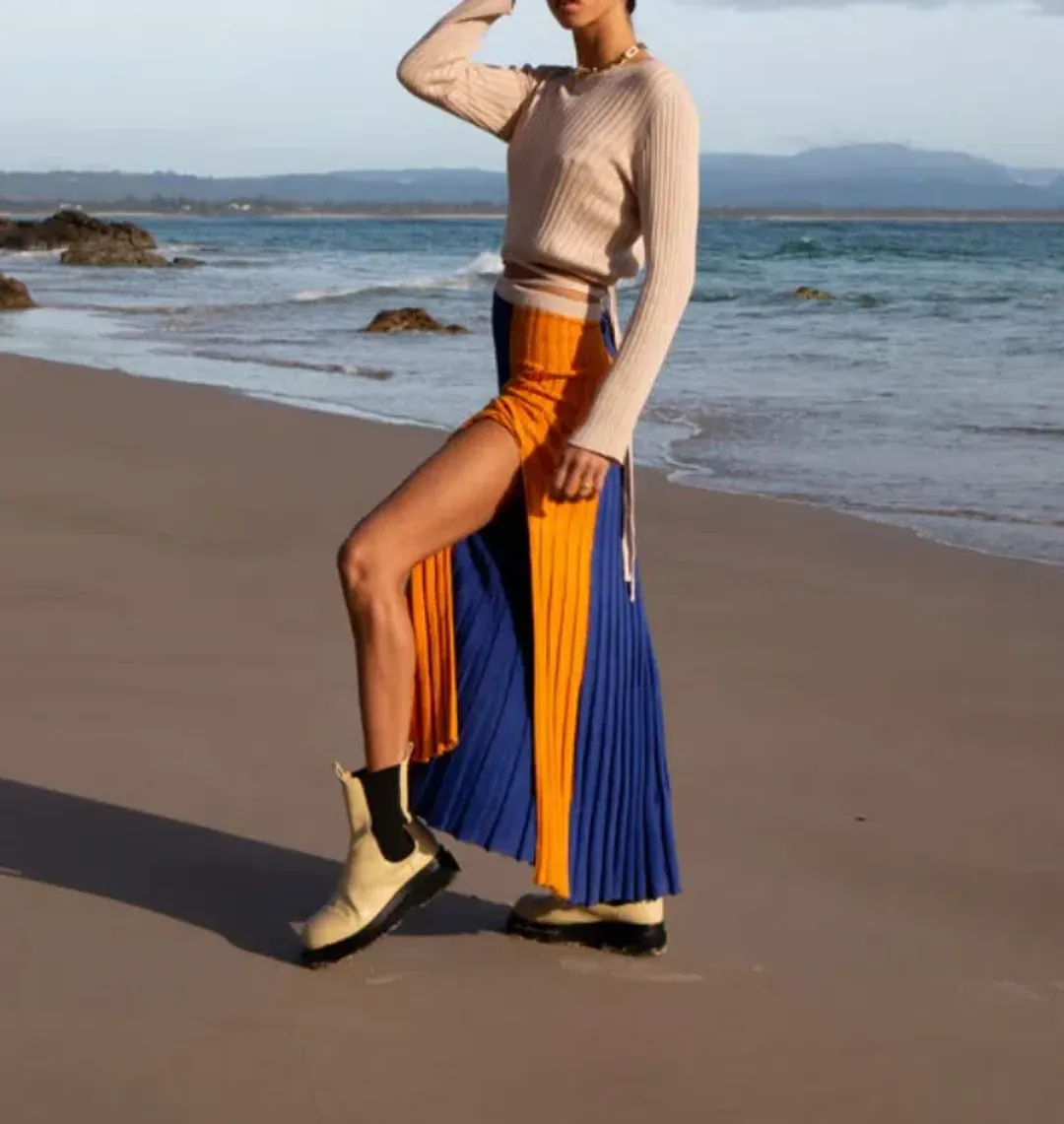 Andean Collective Tri Colore Skirt & Lara Tie Top Set Cream/Tri Colore Size 8 for rent on The Volte - main image