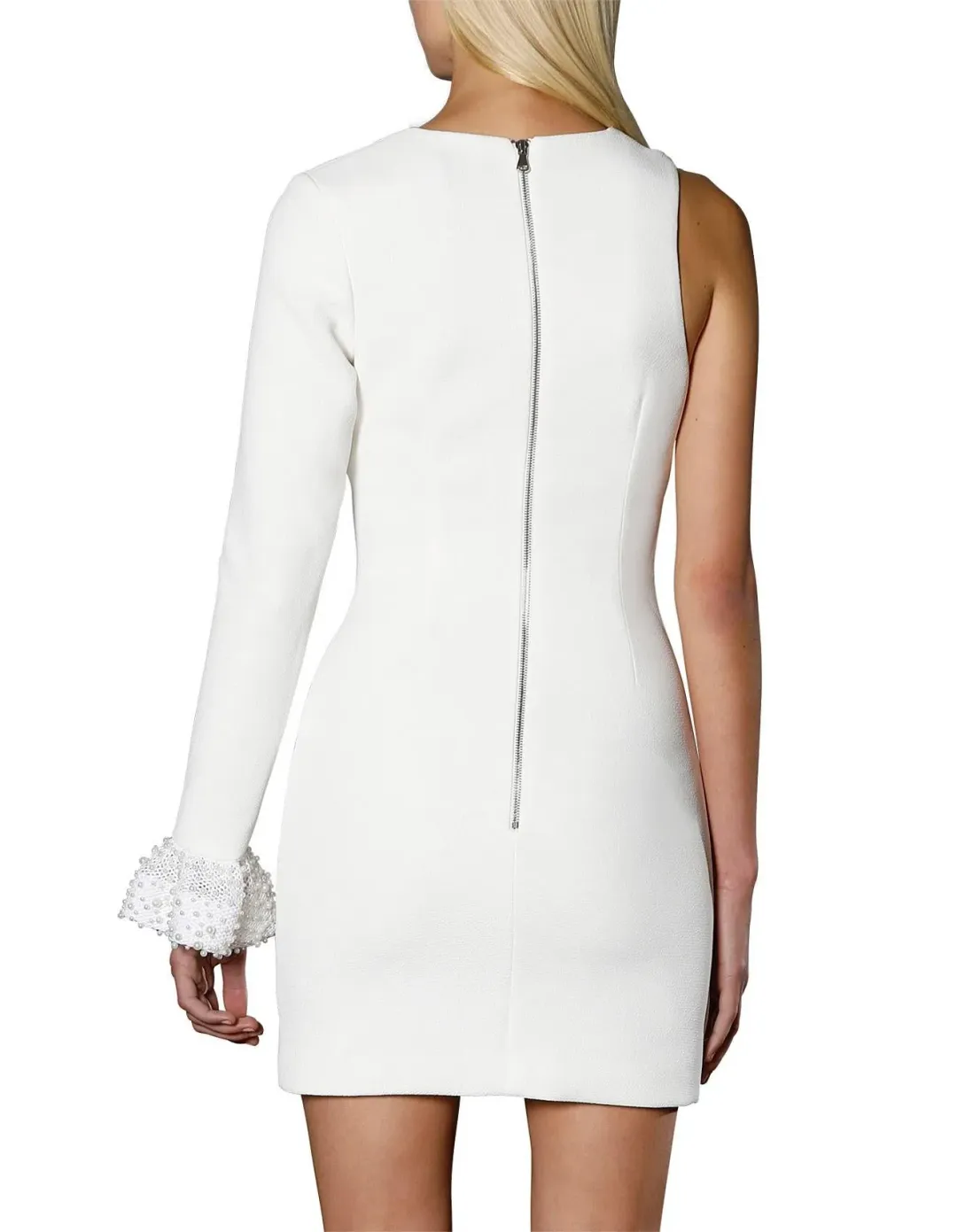 By Johnny One Sleeve Pearl Mini Dress White Size 6 for rent on The Volte - main image