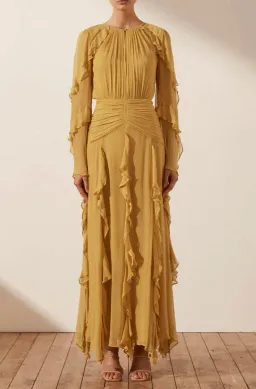 Shonay Joy Leonie Ruffle Sleeve Maxi Dress Mimosa Yellow Size 8 for rent on The Volte - image 1