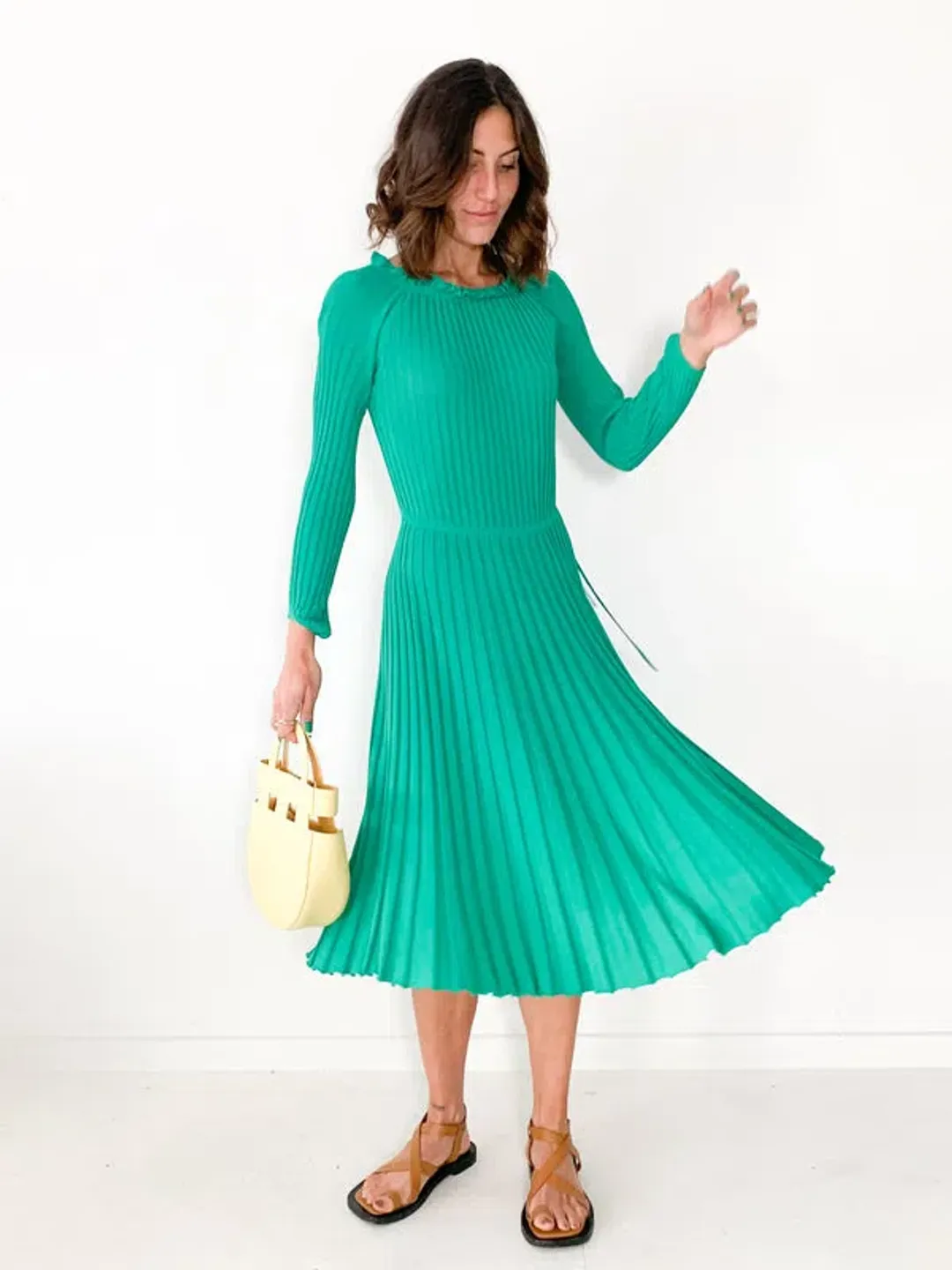 Scanlan Theodore Pleated Rib Cold Shoulder Dress in Emerald Green Size XS/ AU 6 for rent on The Volte - main image