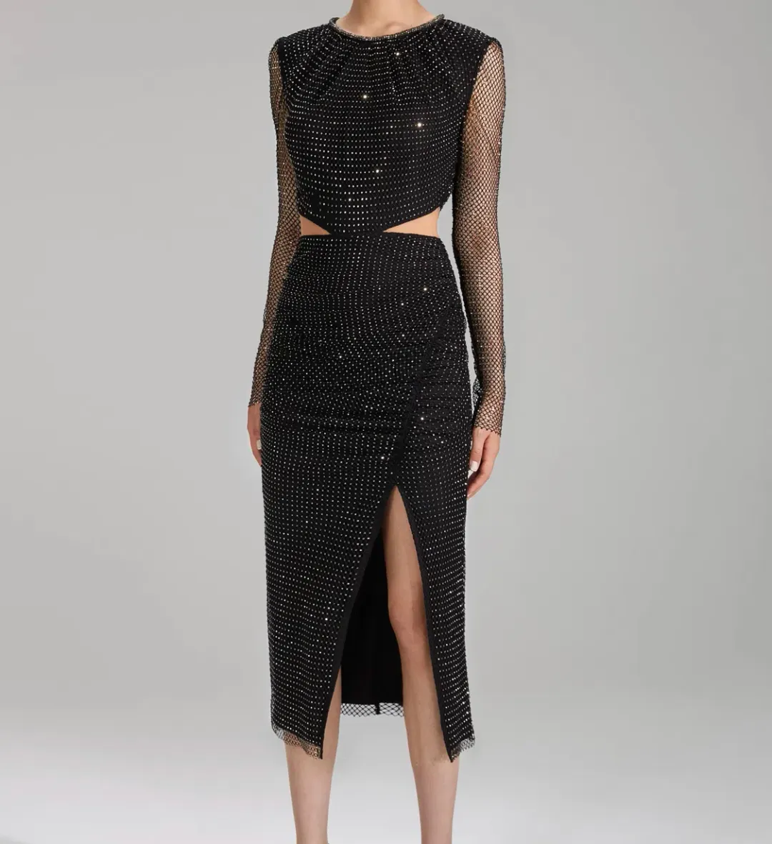 Self portrait  Diamanté Fishnet Midi Dress Black Size 12 for rent on The Volte - main image