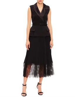 Self Portrait Tailored Crepe and Chiffon Midi Dress Black Size 12 for rent on The Volte - image 1