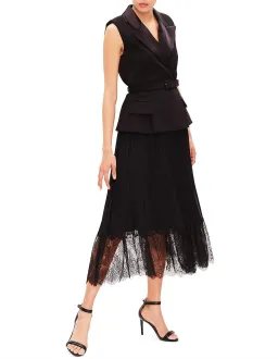 Self Portrait Tailored Crepe and Chiffon Midi Dress Black Size 12 for rent on The Volte - image 2