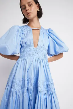 Aje Fallingwater Gathered Midi Dress Powder Blue Size 8 for rent on The Volte - image 3