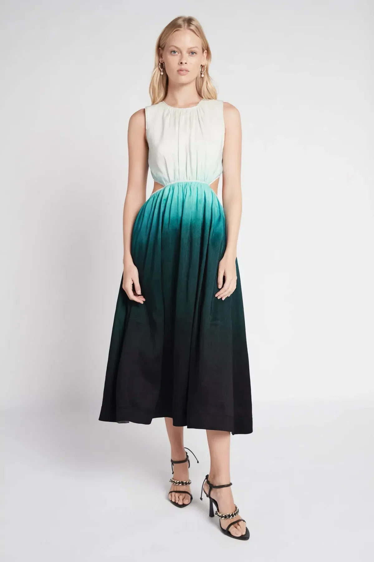 AJE Cosmos Cut Out Midi Dress Teal Ombre Size 12 for rent on The Volte - main image