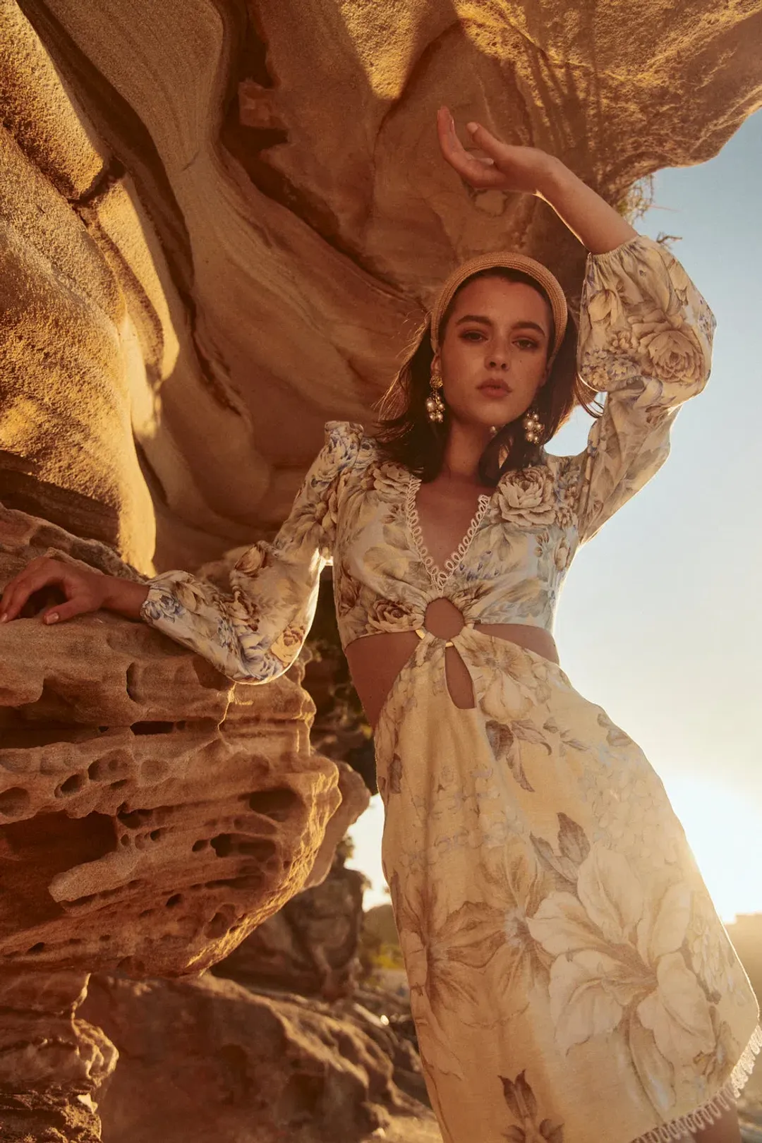 Sonya Moda Botanica Linen Cutout Dress Floral Size 0/Au 6 for rent on The Volte - main image