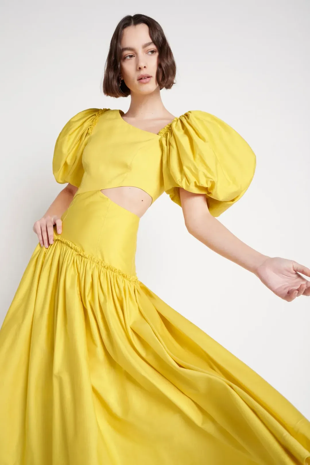 Aje Chateau Cut Out Midi Dress Sun Shower Yellow Size 10  for rent on The Volte - main image