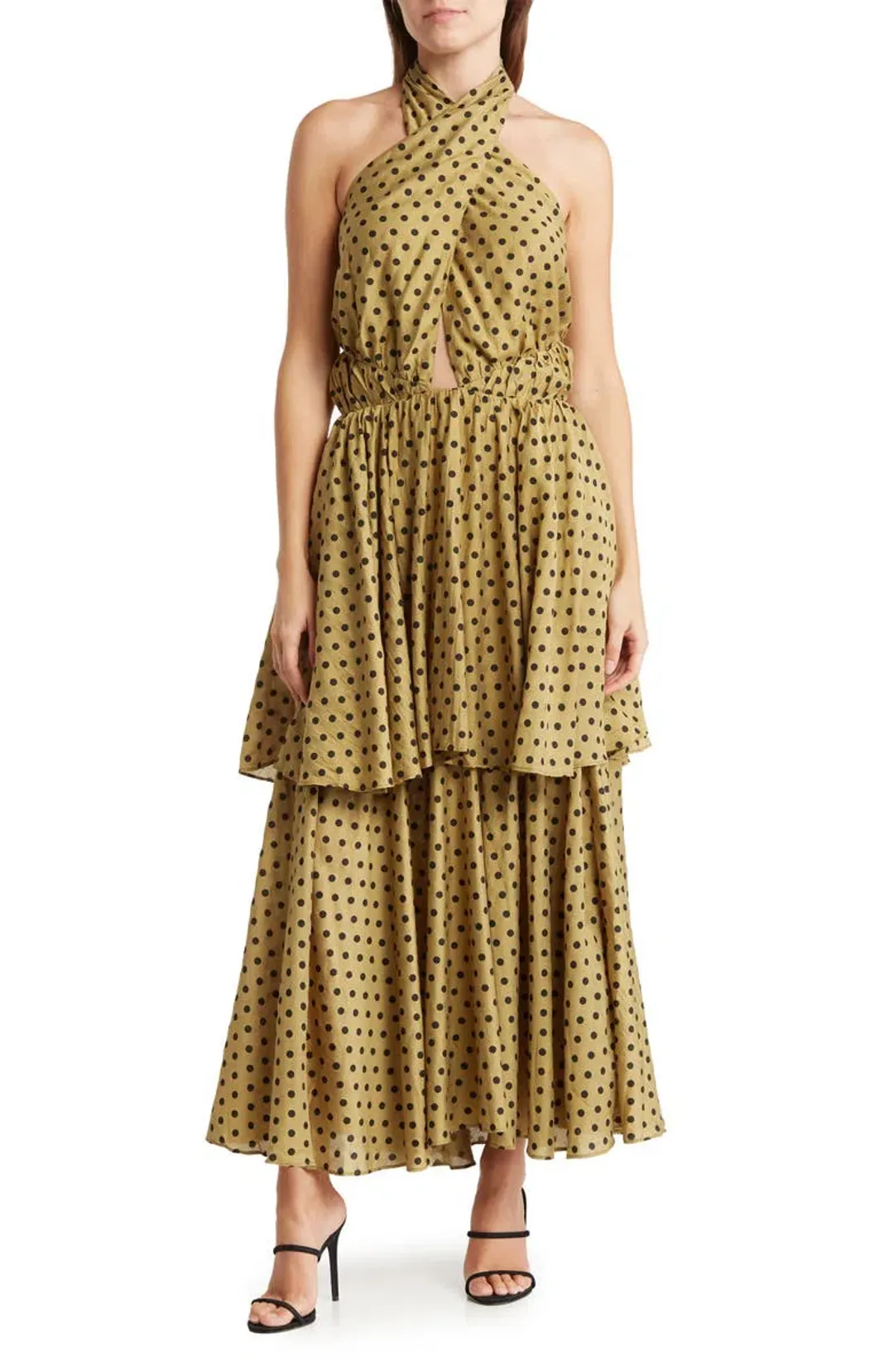 Mon Renn Roselyn Midi Dress Green Polka Dot Print Size 10 for rent on The Volte - main image