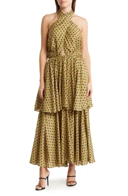 Mon Renn Roselyn Midi Dress Green Polka Dot Print Size 10 for rent on The Volte - image 2