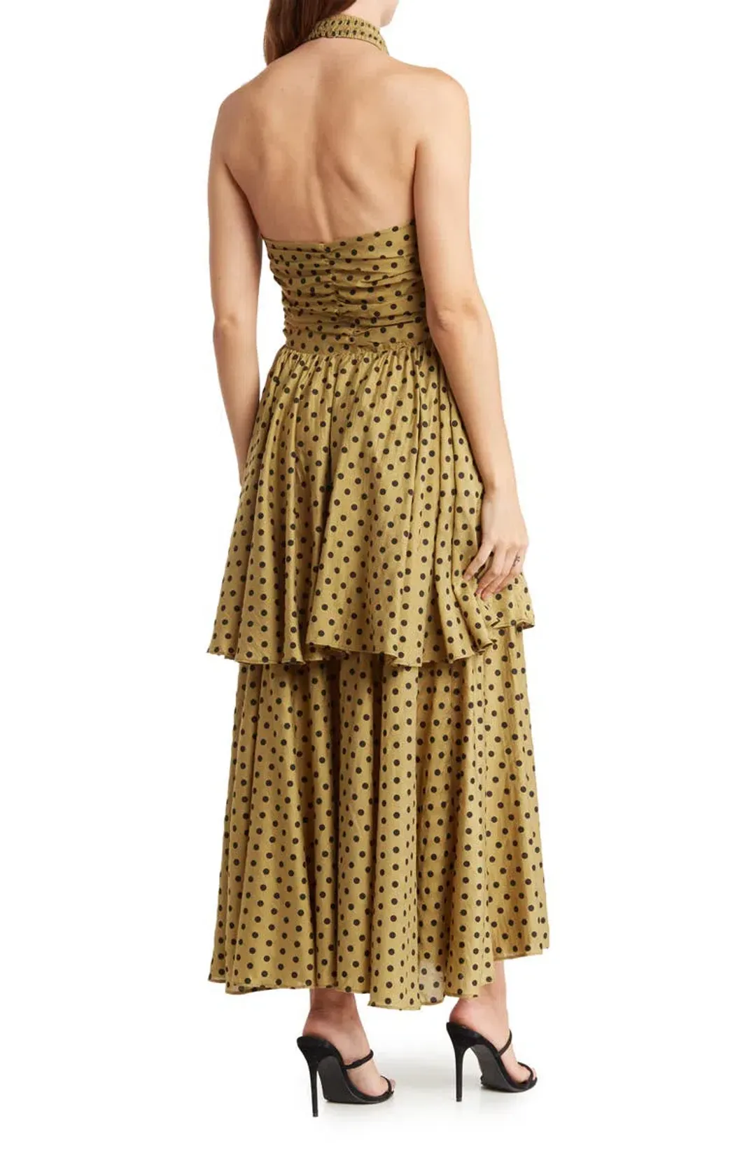 Mon Renn Roselyn Midi Dress Green Polka Dot Print Size 10 for rent on The Volte - main image