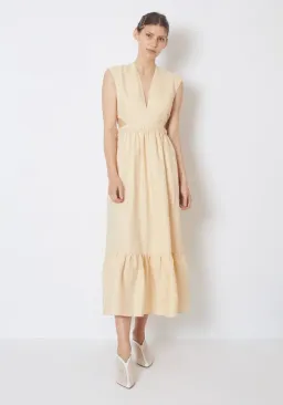 Tibi Linen Canvass V Neck Cut Out Dress in Butter Yellow Size 14 for rent on The Volte - image 1