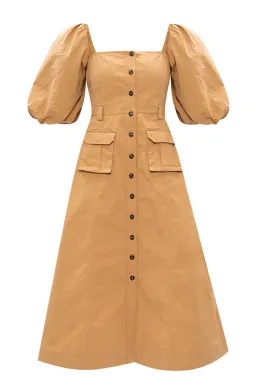 Ganni Square Neck Puff Sleeve Dress Tammin Beige Size 42/Au 10 for rent on The Volte - image 4