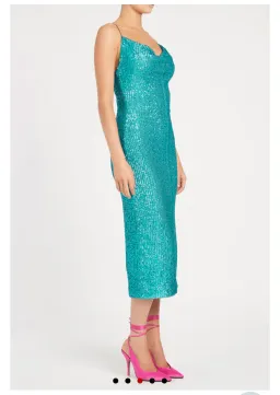 Rebecca Vallance Missing Hours Midi Dress Turquoise Size 8 for rent on The Volte - image 4