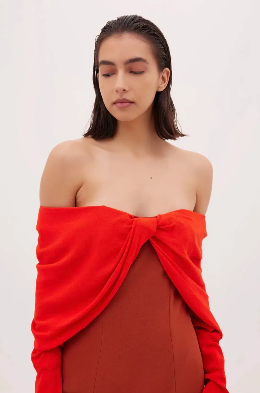 Bianca Spender Crepe Jean Dress Brick Red Size  12 for rent on The Volte - main image