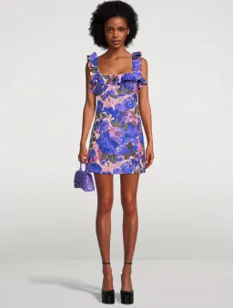 Zimmermann High Tide Frilled Mini Dress Purple Ikat Floral Size 1 / 10 for rent on The Volte - image 3