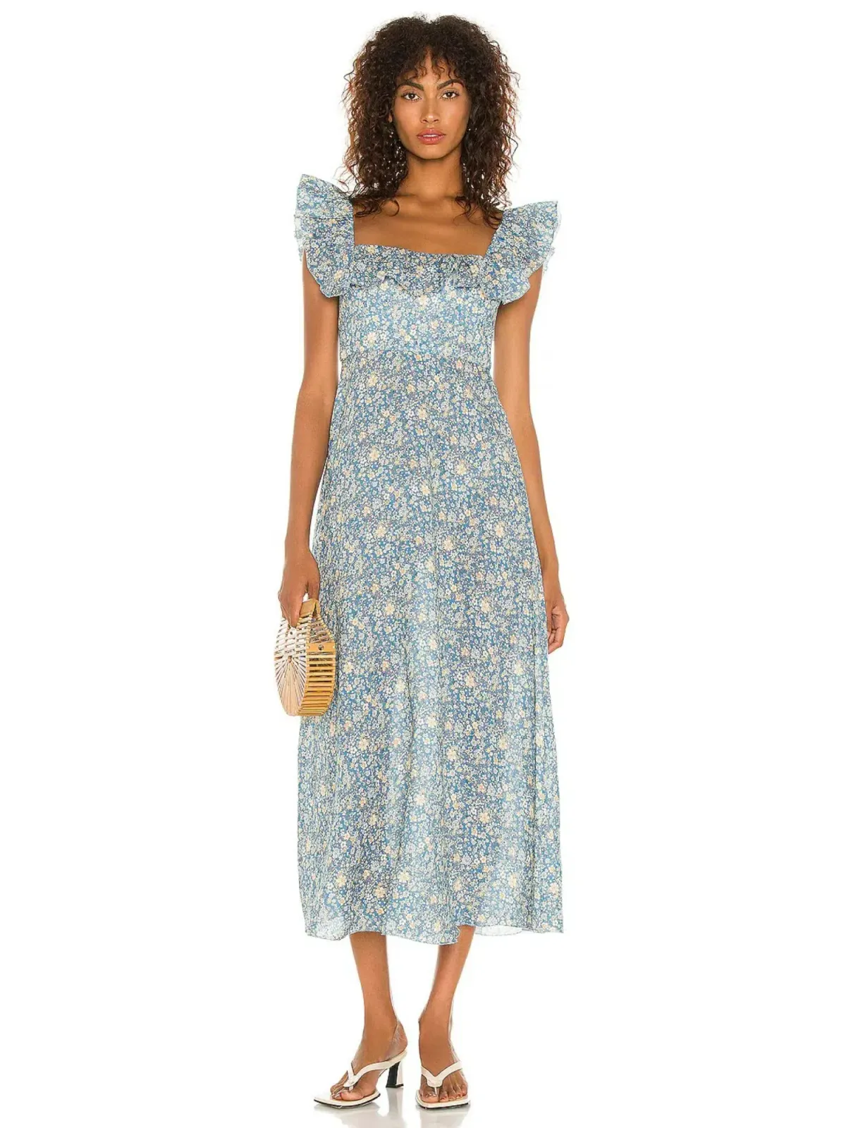 Zimmermann Carnaby Ruffle Floral Midi Dress Blue Floral Size 3 / AU 14 for rent on The Volte - main image