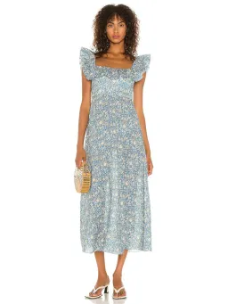 Zimmermann Carnaby Ruffle Floral Midi Dress Blue Floral Size 3 / AU 14 for rent on The Volte - image 1