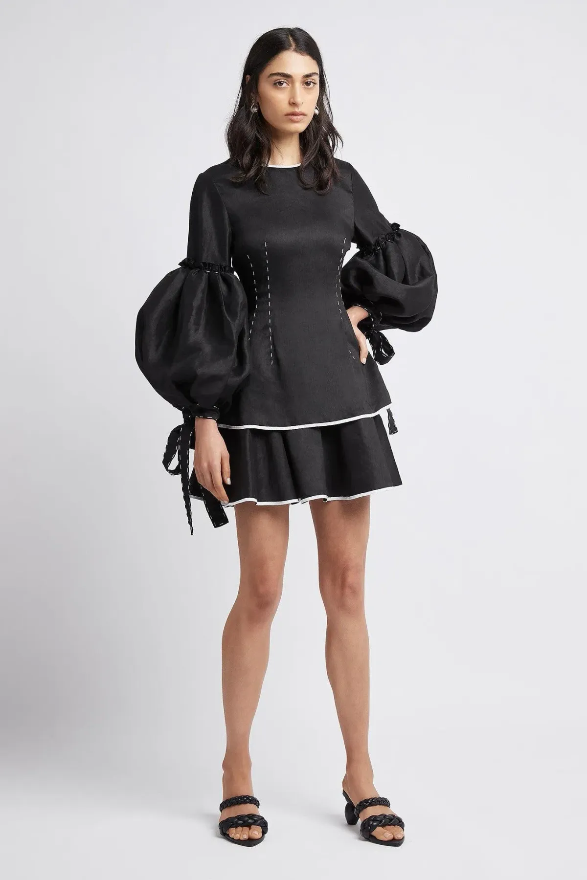 Aje Gracious Tiered Mini Dress Black Size 10 for rent on The Volte - main image
