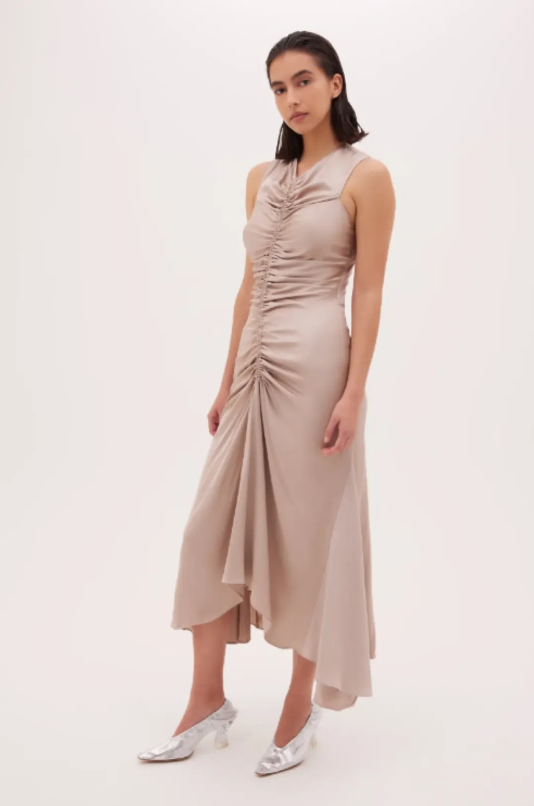 Bianca Spender Sand Satin Meret Dress Nude Size 2/ Au 10 for rent on The Volte - main image