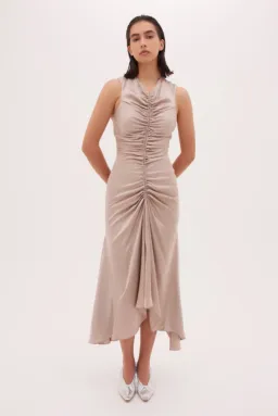 Bianca Spender Sand Satin Meret Dress Nude Size 2/ Au 10 for rent on The Volte - image 1