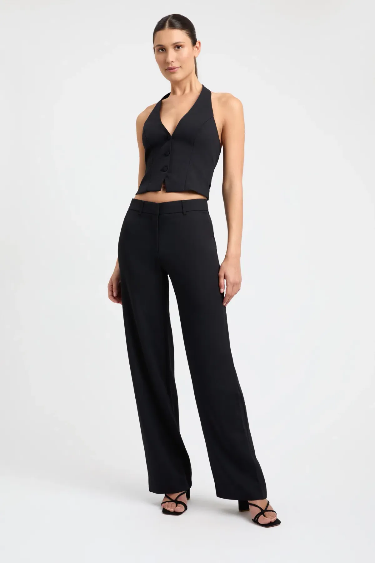 Kookai Ariel Vest Top and Ariel Low Rise Pants Set Black Size 14 & 12 for rent on The Volte - main image