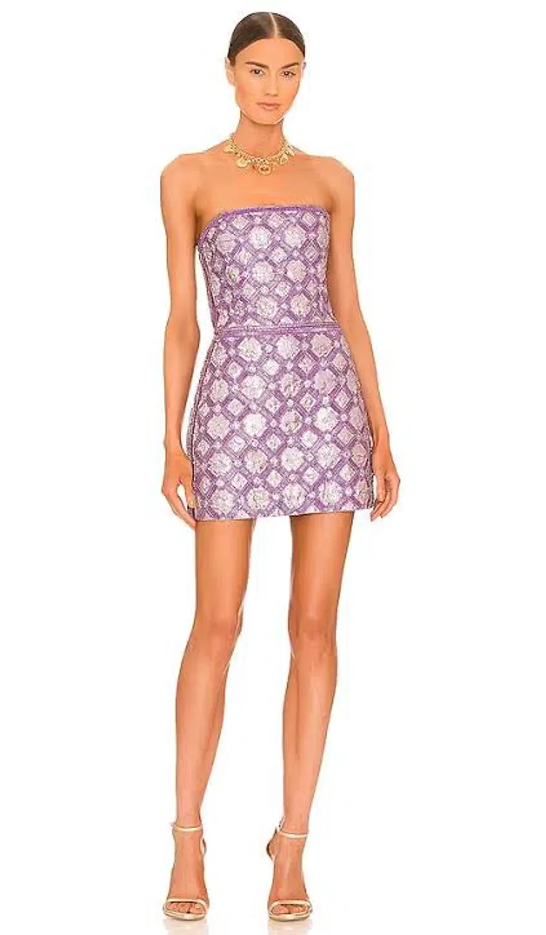 Retrofete ‘Heather’ Lilac Beaded Mini Dress for rent on The Volte - main image