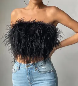 Bardot Ostrich Feather Bandeau Top Black Size 6 for rent on The Volte - image 1