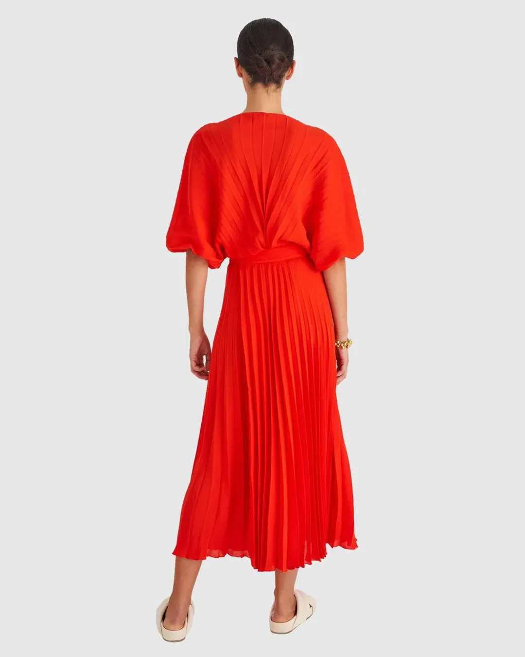 Oroton Pleated Midi Dress Red Size 6 for rent on The Volte - main image