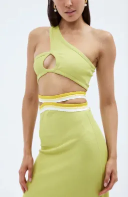 Christopher Esber Looped One Shoulder Rib Crop and Multi Bind Curve Skirt Set in Lime Size 10 for rent on The Volte - image 4