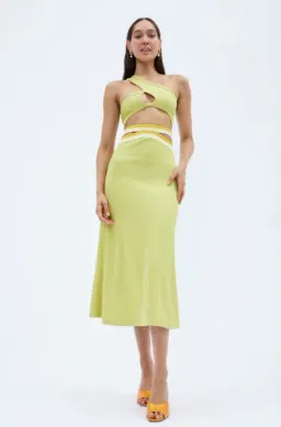Christopher Esber Looped One Shoulder Rib Crop and Multi Bind Curve Skirt Set in Lime Size 10 for rent on The Volte - image 3