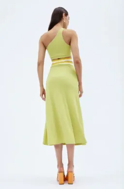 Christopher Esber Looped One Shoulder Rib Crop and Multi Bind Curve Skirt Set in Lime Size 10 for rent on The Volte - image 7