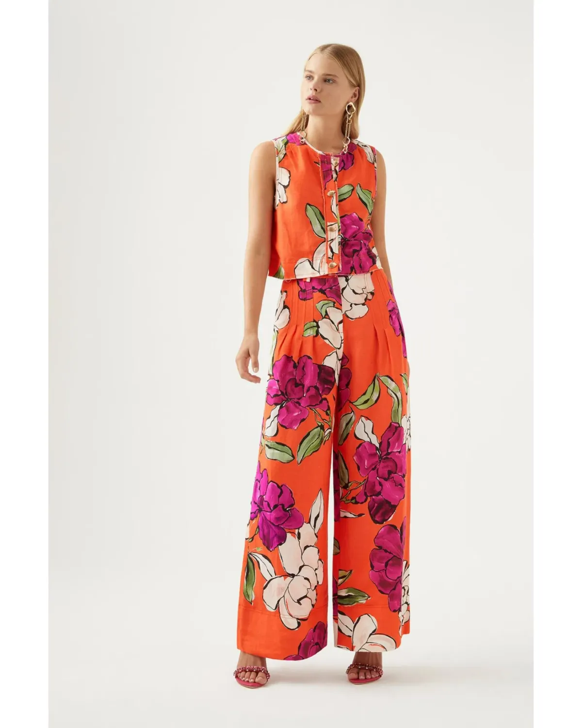 Aje Dazzling Floral Wide Leg Pant in Vivid Camellia Size XL / AU 14  for rent on The Volte - main image