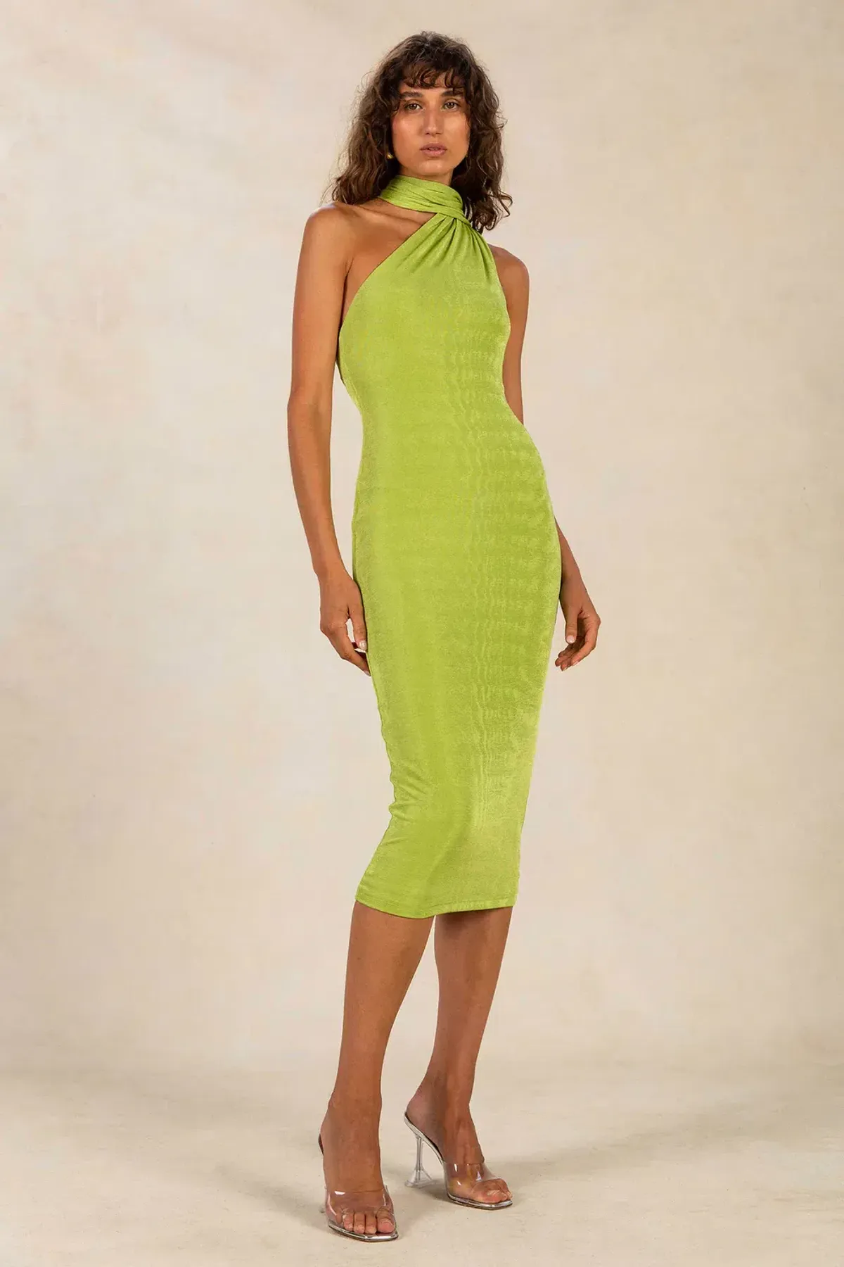 Misha Nicollette Slinky Jersey Midi Dress Green Size 10/M for rent on The Volte - main image
