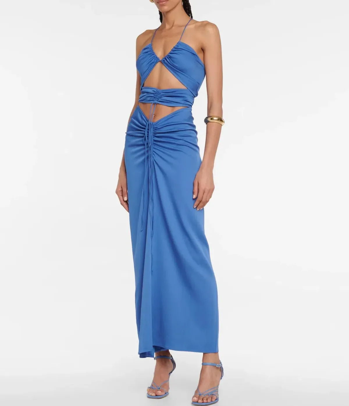Christopher Esber Multi Panel Disconnect Ruched Halter Dress Blue Size 10 for rent on The Volte - main image